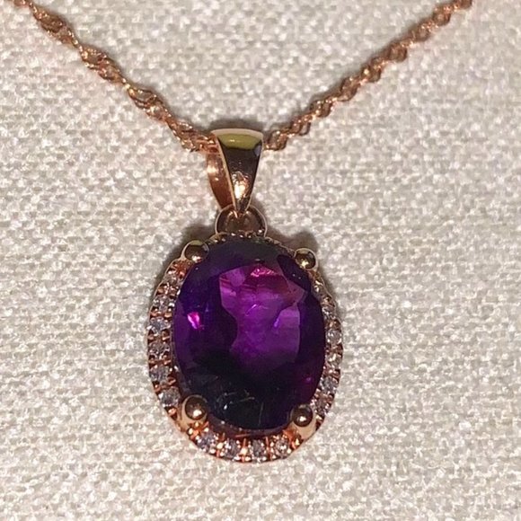 Ross Simon Jewelry - Amethyst with Diamond Accents Rose Gold Necklace